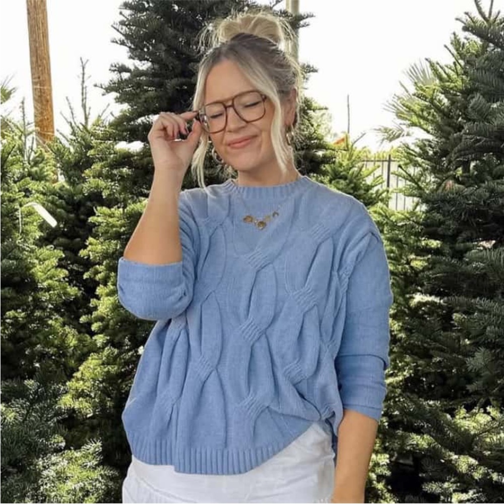 J. Jill Pastel Blue Chenille Cable Knit Crewneck Sweater Size Small - Picture 1 of 7